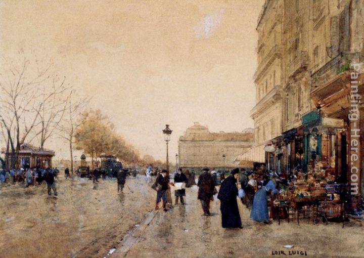 Paris, Le Louvre, Le Quai De La Megisserie Et Les Marchands D'Oiseaux painting - Luigi Loir Paris, Le Louvre, Le Quai De La Megisserie Et Les Marchands D'Oiseaux art painting